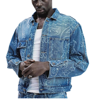 OEM Veste de printemps en jean classique surdimensionné décontractée personnalisée de haute qualité pour hommes Jeans excellents Style vintage Motif léopard délavé