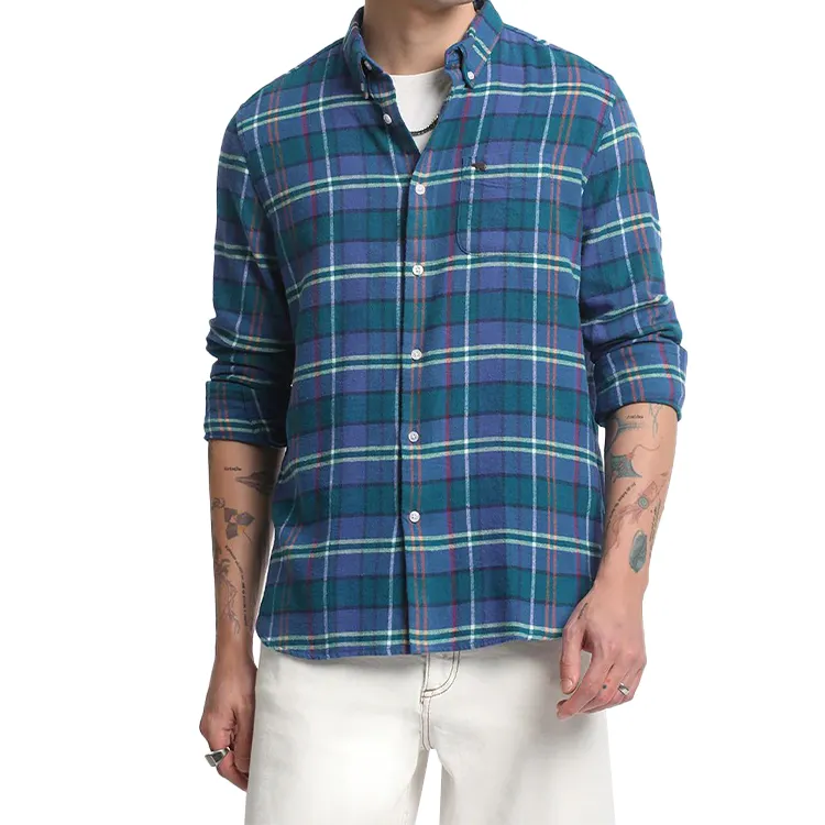 OEM thiết kế in ấn men's kiểm tra tùy chỉnh kẻ sọc flannel nút lên Áo sơ mi Unisex