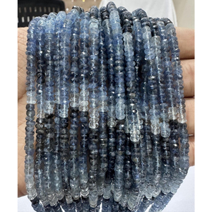 Perles Rondelles en Pierre Précieuse Aigue-marine Bleue Naturelle : Chaîne de Bijoux de 14 pouces (4-5 MM) - Product Image 1