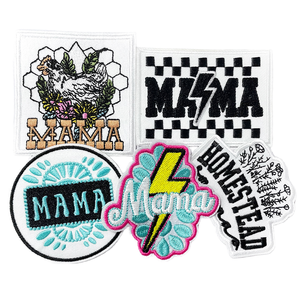 Wholesale MAMA Embroidered Patches Small Iron-On Chenille Fabric Decorations for Mom Sequins Trucker Hat Plastic Gift