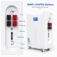 Système hors réseau pour appartement, batterie LiFePO4 5 kWh, 51 V 100 Ah, haute efficacité, cellules de qualité A, moniteur intelligent WIFI LFP.