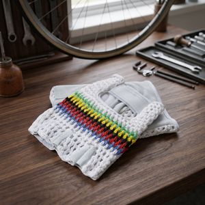 Gants de cyclisme demi-doigts en maille à rayures arc-en-ciel uniques, taille unique, en cuir et néoprène - Product Image 3