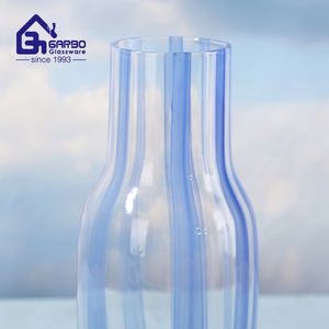 Pichet en verre de style coréen fait à la main, écologique, 1,1 L, avec couvercle, utilisation en camping, grande capacité, couleur bleu et blanc, marque Garbo - Product Image 4