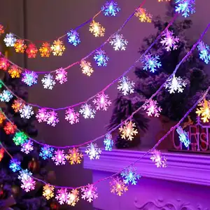 Guirnalda de luces de hadas, adorno de luces Led, guirnalda de batería, decoraciones navideñas de plástico solar 500 LED, copo de nieve 52M