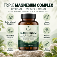 Capsules de magnésium OEM, complexe triple de magnésium (glycinate, taurate, malate), complément nutritionnel minéral, fournisseur de marque privée