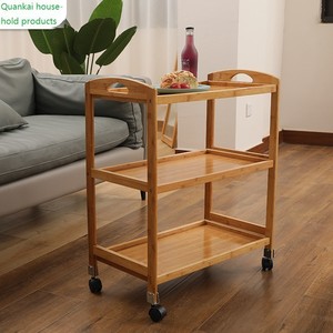 Bamboo Food <b>Cart</b> 3 Tier With 4 Swivel Casters Multipurpose Hotel Trolley Kitchen <b>Storage</b> - Product Image 4