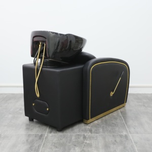 Moderner Schwarzer Leder-Friseurstuhl mit Weißer Schüssel für Haarwäsche, Salonmöbel für Beauty- und Friseursalons - Product Image 6