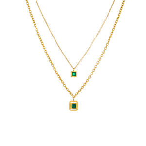 Novo Colar Feminino Banhado a Ouro 18k PVD Que Não Mancha com Pingente de Zircônia Esmeralda em Aço Inoxidável 316L de Camada Dupla - Product Image 6