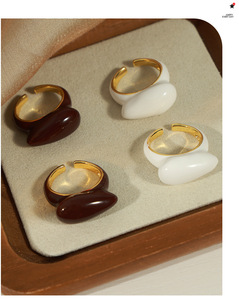 Luxury Vintage Open <b>Adjustable</b> <b>Ring</b> for Women | Teardrop Enamel Design with Gold Plated Copper | Fashion Statement Jewelry - Product Image 5
