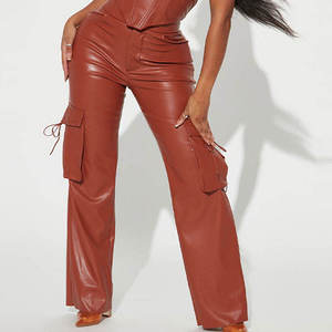 Biểu Tượng Tùy Chỉnh Rắn Giản Dị PU Da Sexy Top & Hàng Hóa Quần OEM Bán Buôn Của Phụ Nữ Giả Da Hai-Mảnh Bộ - Product Image 3