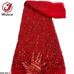 Sang trọng nặng đính cườm <span class=keywords><strong>sequin</strong></span> pháp vải tuyn ren Bridal cháy cam Nigeria đính cườm thêu ren vải - Product Image 2