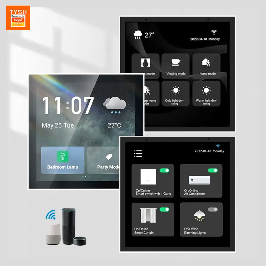 TYSH Zigbee Tuya Smart Home Device Panneau de commutateur de commande central mural avec Alexa Voice Commutateur intelligent à écran tactile de 4 pouces