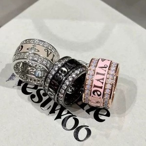 Anello di Coppia Serie Saturno Regina del West, Doppio Strato con Zirconi, Stile Punk Lucido, Versione Larga York con Finitura a Forno - Product Image 2