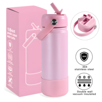 Bouteille d'eau isotherme en acier inoxydable 18 oz OEM ODM avec logo personnalisé, gobelet de voyage sous vide avec poignée de transport et bouchon rabattable