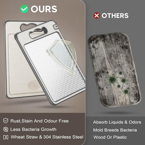 Tabla de cortar de paja de trigo de doble cara de plástico de grado alimenticio de cocina de acero inoxidable 304 antibacteriano para cortar en la cocina del hogar - Product Image 2