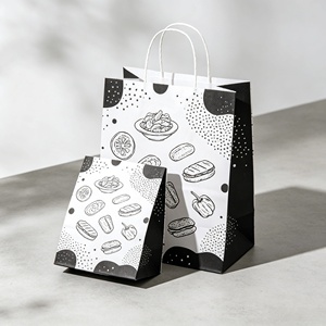 Disposable Kraft <b>Paper</b> Takeaway Bag With Handles Custom Printed for Coffee Shop Wholesale <b>Biodegradable</b> - Product Image 1
