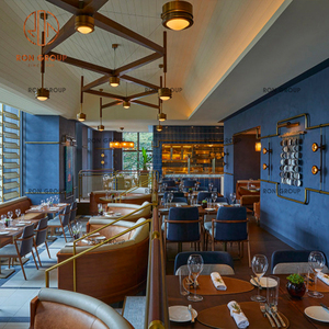 ชุดเฟอร์นิเจอร์ร้านกาแฟ ร้านอาหาร เก้าอี้ทานอาหารหุ้มผ้าสีชมพู โต๊ะกลมขนาดเล็กพร้อมโซฟาหนังสีน้ำตาล - Product Image 5