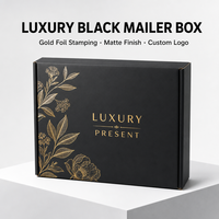 Boîte d'expédition noire de luxe avec estampage à chaud doré, finition mate, logo personnalisé, boîte d'emballage en carton ondulé pour vêtements et cadeaux