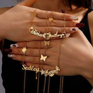 Collares con Nombre Personalizados de Moda, Chapados en Oro de 18K, con Forma de Corazón y Mariposa, Placa de Acero Inoxidable con Nombre, Joyería Personalizada - Product Image 2