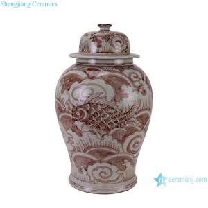 Rzx91 Jingdezhen Antique Hongwu sous glaçure <span class=keywords><strong>rouge</strong></span> eau de mer et <span class=keywords><strong>poisson</strong></span> motif Pot en céramique pots en porcelaine - Product Image 2