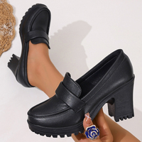 Mocassins noirs à talon épais pour femmes, chaussures à plateforme à bout rond et semelle à crampons, style preppy et streetwear