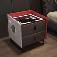 Table de chevet intelligente de luxe avec chargeur sans fil, haut-parleur Bluetooth, port USB, lumière LED, 2 tiroirs, table de chevet moderne en bois pour chambre à coucher