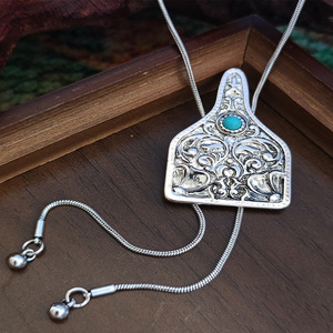 Collana da donna stile western con ciondolo a Y a forma di ciondolo a forma di stivale da cowboy/croce, con turchese, pietra portafortuna di dicembre, in stile western - Product Image 6