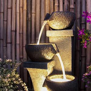 Décor en polyrésine naturelle 4- Crocks fontaines de jardin modernes fontaine d'eau éclairée par LED fontaine de sol extérieure - Product Image 4