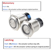 Interrupteur à bouton-poussoir en acier inoxydable marin 19 mm 250 V avec verrouillage, bouton marche/arrêt LED DPST 220 V