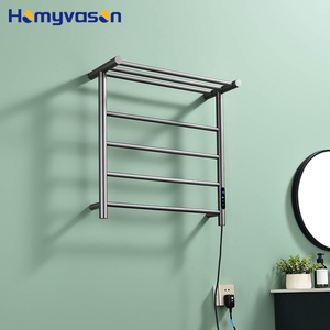 Porte-serviettes mural double couche chauffant électrique automatique luxueux gris canon en acier inoxydable SUS304, porte-serviettes <span class=keywords><strong>plat</strong></span> à 4 barres - Product Image 2