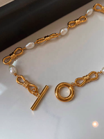 2024 nouvelle lumière luxe métal noeud épissage OT boucle naturel perle d'eau douce collier clavicule chaîne bijoux usine Offre Spéciale