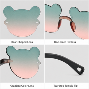Kids <b>Bear</b> Sunglasses <b>Cute</b> Cartoon Rimless Trendy Resin Lens TR Frame Children Sun Glasses - Product Image 2