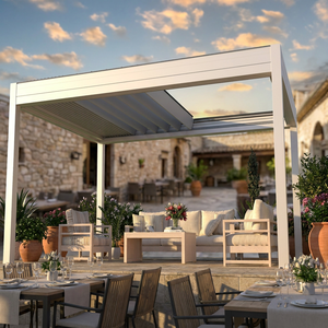 Pergola rétractable motorisée en <span class=keywords><strong>aluminium</strong></span> avec <span class=keywords><strong>vue</strong></span> sur le ciel, étanche et résistante au vent, télécommande pour <span class=keywords><strong>terrasse</strong></span> et balcon - Product Image 1