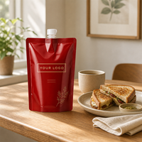 Pochette souple personnalisée en PET/VMPET/PE refermable avec bec verseur et bouchon à clapet, pour emballage alimentaire de jus et sauces liquides