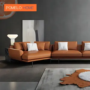 PomeloHome意大利回归现代简约沙发皮革和织物结合异常转角沙发7座沙发套装