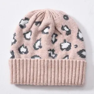 Wholesale High Quality Winter Leopard Print Dyed Custom Beanie Hat Women Warm Cashmere Knitted Beanie Plain Winter Hats