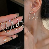 Creux grand coeur boucle d'oreille exquis strass pêche amour coeur boucles d'oreilles femmes tempérament brillant boucle d'oreille fille bijoux