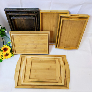 Plateaux de service rectangulaires en bambou et bois Yizhijia, plateau à thé et à pain en bois massif, service de vaisselle pour hôtel, finition naturelle - Product Image 1