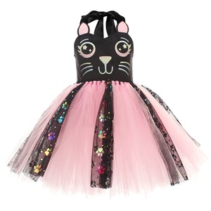 Vestito Tutu <span class=keywords><strong>Gatto</strong></span> Rosa e Nero per Bambine, Costume di Halloween, Outfit di Compleanno per Bambini a Tema Gattino con Orecchie, Papillon e <span class=keywords><strong>Coda</strong></span> - Product Image 4