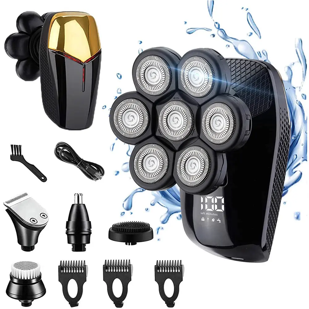 5 in 1 Head Shavers 7D Bald Men Rechargeable Rotary Shaver IPX6 Waterproof Wet Dry Grooming Kit Electric Razor for Men