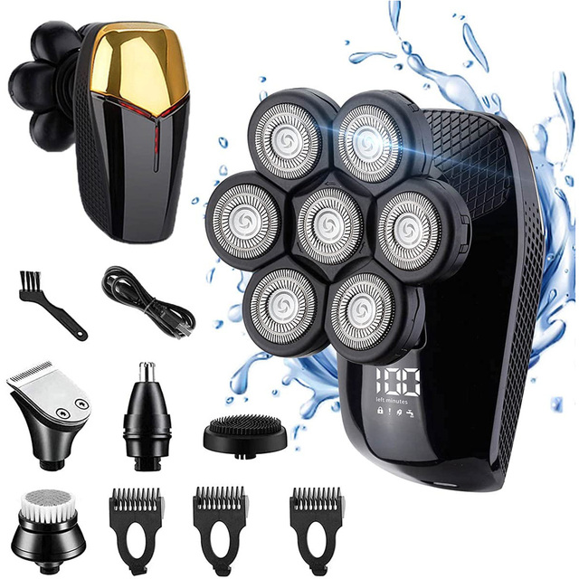 5 in 1 Head Shavers 7D Bald Men Rechargeable Rotary Shaver IPX6 Waterproof Wet Dry Grooming Kit Electric Razor for Men