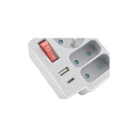 Adaptateur de prise murale européenne E-SUN facile à utiliser 220-250V 16A avec 3 prises CA, ports USB-A et USB-C, interrupteur, GRIS, usage commercial