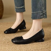 Chaussures plates à bout carré pour femmes, avec boucle en métal, à enfiler, à talon bas, décontractées, à la mode