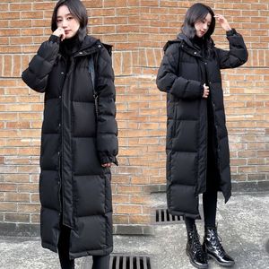 Veste bomber d'hiver pour femme, longue jusqu'aux genoux, imperméable, à capuche, rembourrage en polyester, rembourrage épais, fermeture éclair, poches pour - Product Image 3