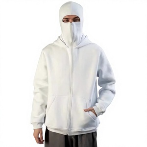 Sudadera con capucha y cremallera para hombre con máscara facial integrada, pasamontañas completo, estilo urbano, color liso, 100% algodón, para invierno - Product Image 4