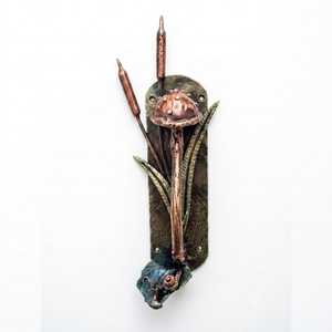 Portail en fer forgé artisanal Iron Nature, motif champignon et plume de daim, assemblage facile, finition peinte, style asiatique - Product Image 1