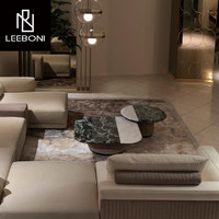 Table basse de luxe pour salon, carrée et ronde, en marbre naturel, revêtement en cuir, ensemble de tables basses luxueuses