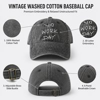 Casquette de baseball en coton sergé délavé style vintage, broderie personnalisée, NO WORK DAY, casquette Dad Hat non structurée à profil bas, casquette polo formelle, métal
