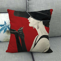 Housse de coussin imprimée en lin 18x18 pouces pour femme, motif chapeau tendance, pour café, bureau, canapé, cadeau