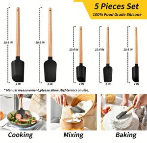 Ensemble de spatules en silicone résistantes à la chaleur, écologiques, personnalisées, 5 pièces, qualité alimentaire, lavables au lave-vaisselle, ustensiles de cuisine pour la cuisson et la pâtisserie - Product Image 2